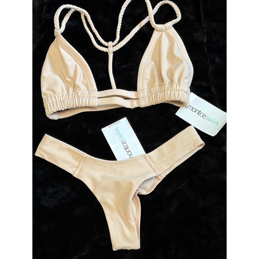 Montce Swim Sphynx Braided Bikini Top Bottom Tan Medium - Picture 2 of 9